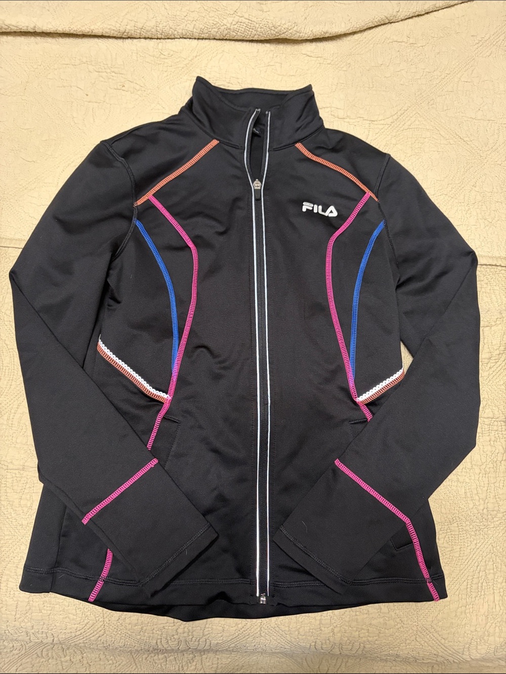 Fila Black Athletic Zip Jacket with Pink & Blue Trim